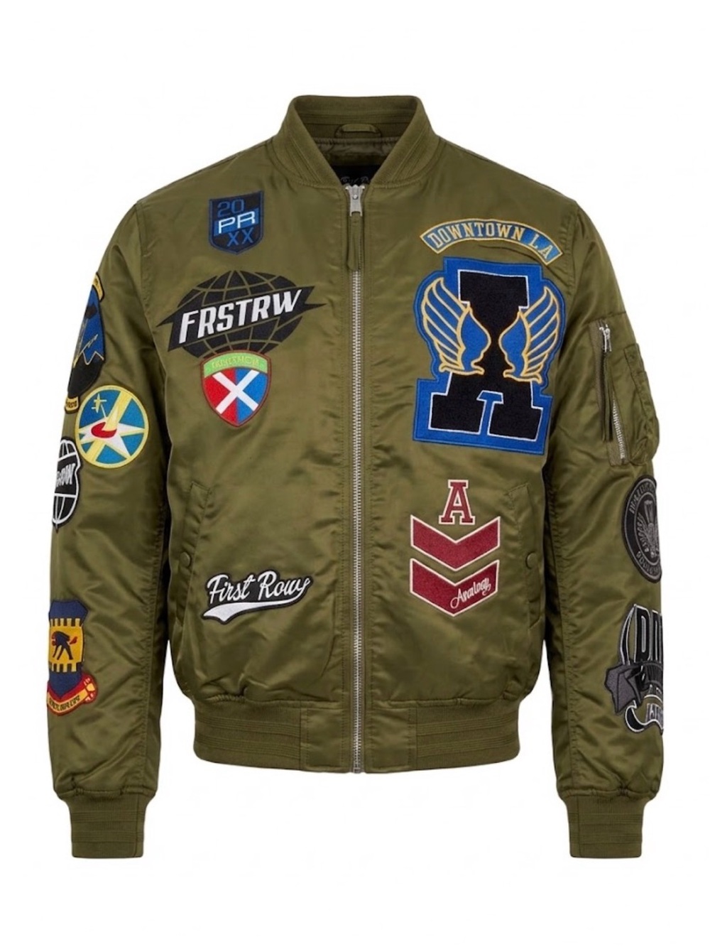 Men's Olive Green Embroidered Patch Bomber Jacket